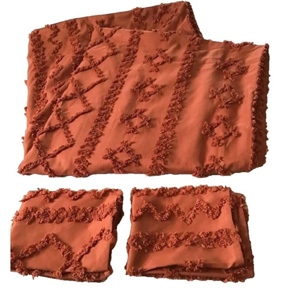 Oeko Tex Standard 100 Tufted Full Queen Duvet Cover Bed Rust Chenille Diamond 3